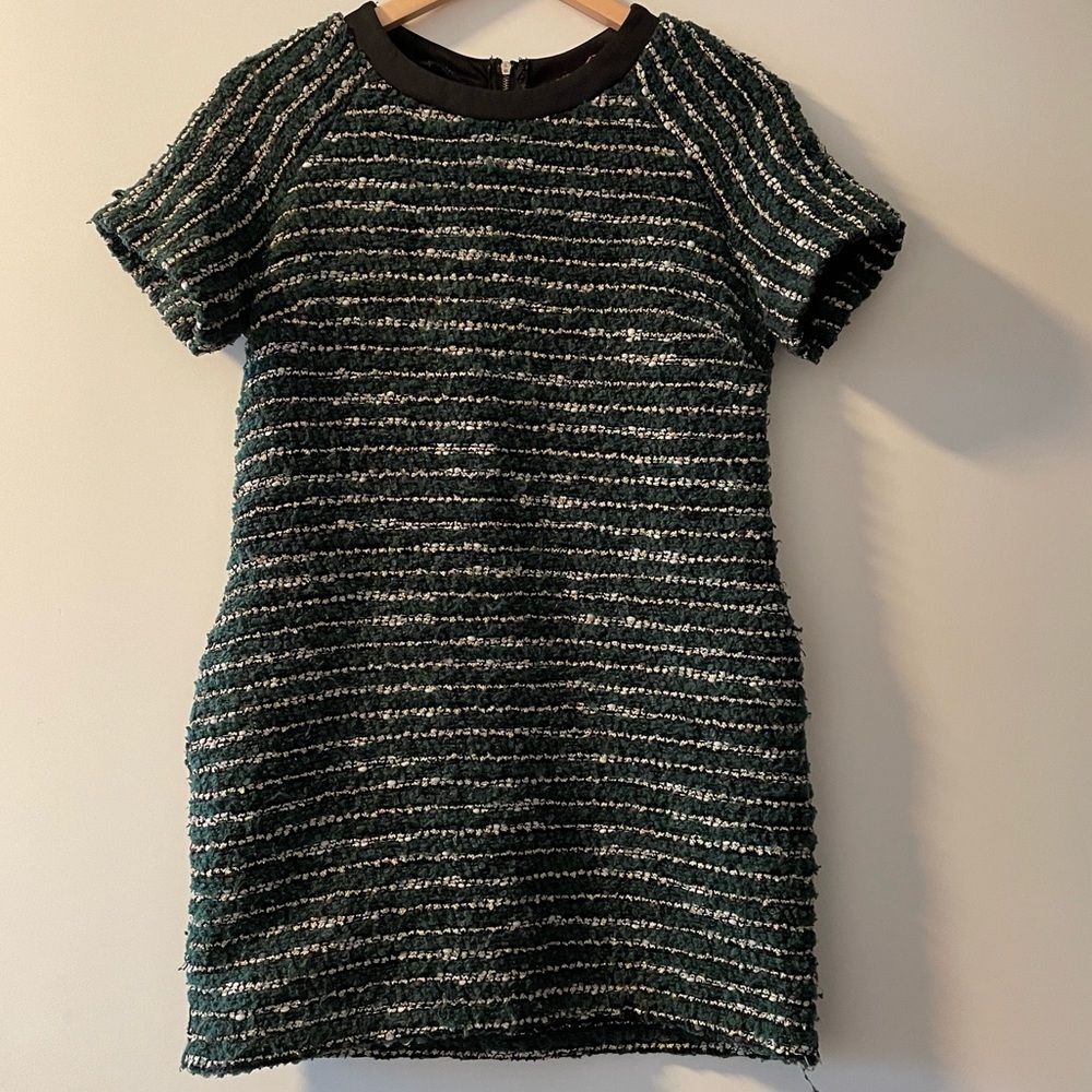Vintage Style Banjul Wool Green Mini Dress w/ gold and white lining